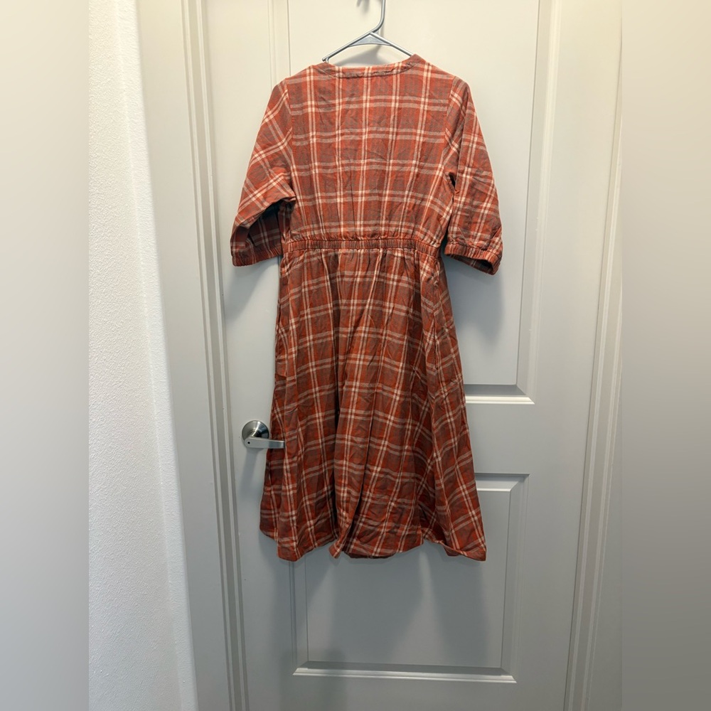 Pact Women's Fireside Flannel Crossover Dress Small Spice Plaid NWOT - Picture 5 of 6